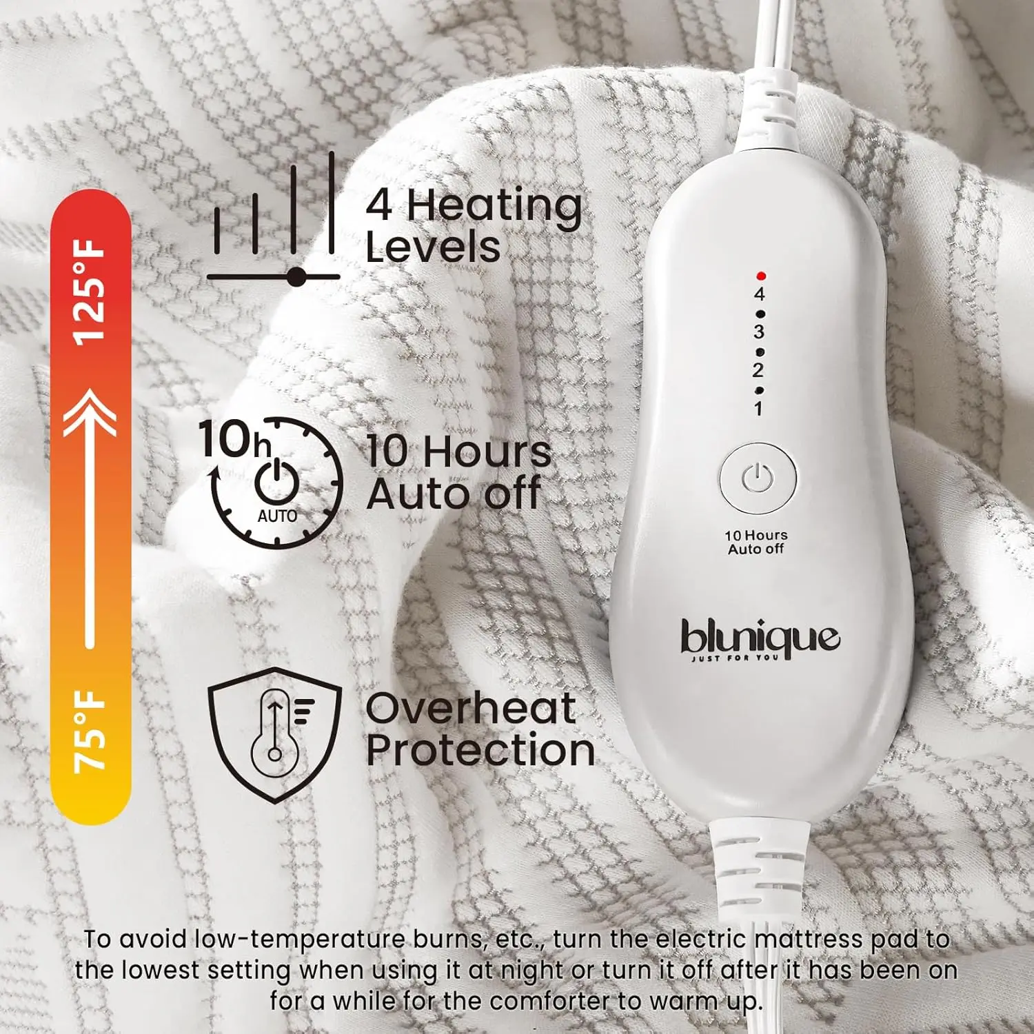 Queen Size Electric Heated Mattress Pad with Dual Control, Deep Pocket, Side Storage Pouch, Machine Washable Grey