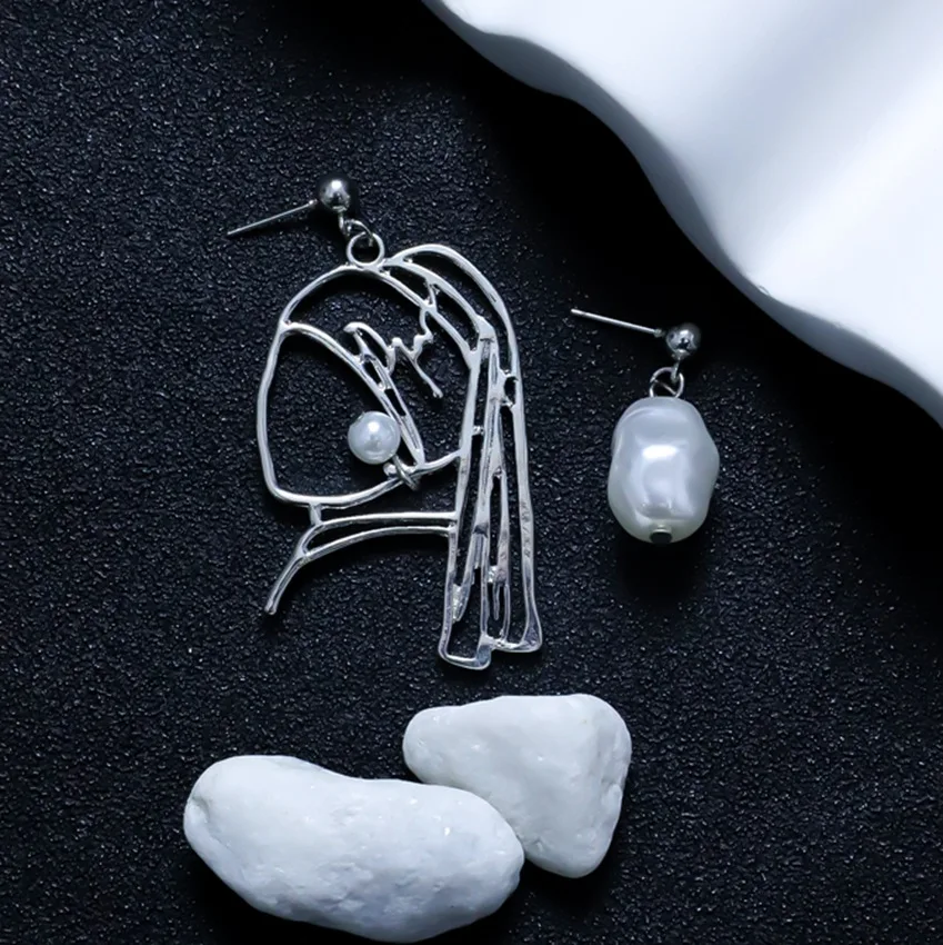 سلسلة الفنان فيرمير فتاة مع اللؤلؤ ، الأقراط المعدنية الخط الأصلي ، Earclips