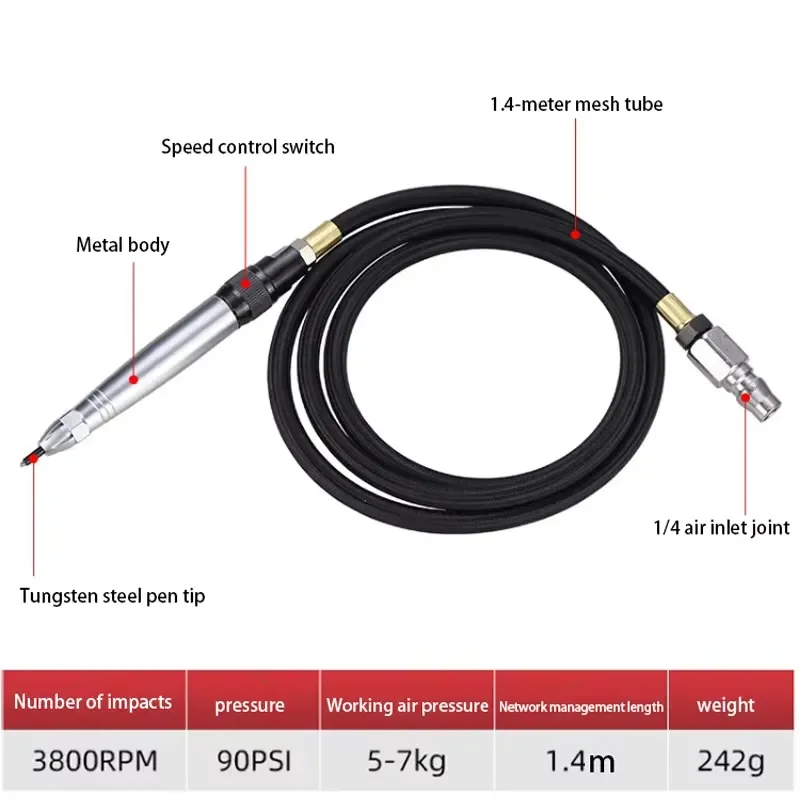 High Speed Pneumatic Pencil Die Grinder Kit with Scribe Hammer Engraving Lettering Tool and Hose Engraving Pen