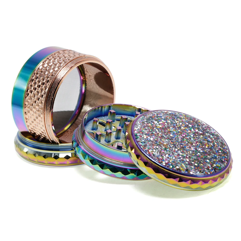 Sequins Tabacco Grinder 66mm Metal Herb Crusher 5 Layer Dried Flowers Home Funny Gift for Men