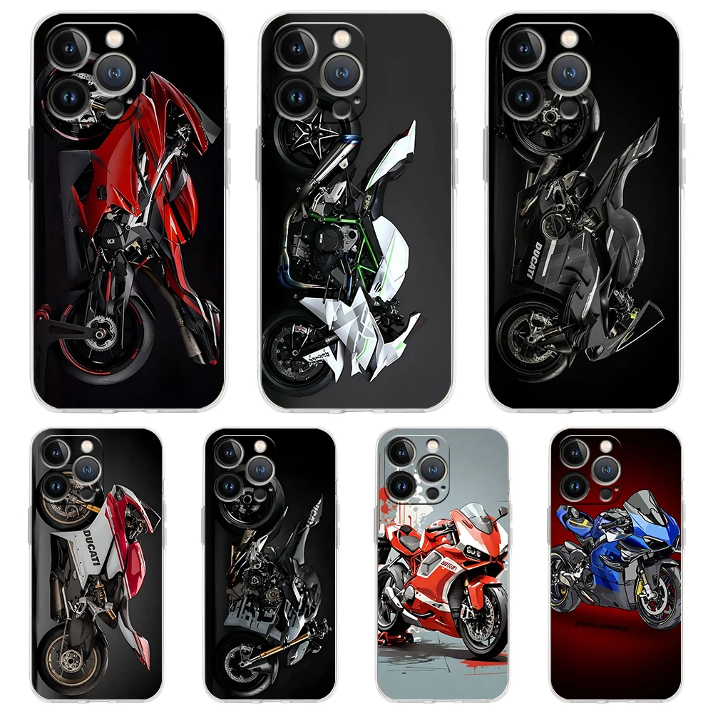 Sport D-Ducaties Cool Motorrad Soft TPU Transparent Phone Case Cover for iPhone 16 15 14 13 12 11 Pro Max XR 8 7 Plus XS Max Bag