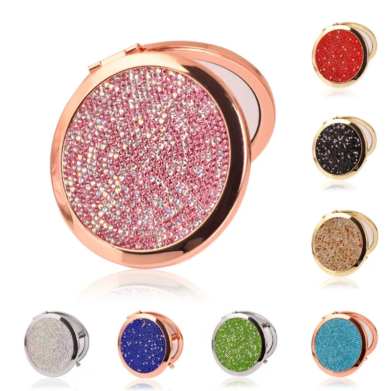 

Mini Pocket Mirror Beauty Cosmetic Mirror Rhinestone Foldable Compact Mirror Portable Double-Sided Folding Cosmetic Mirror