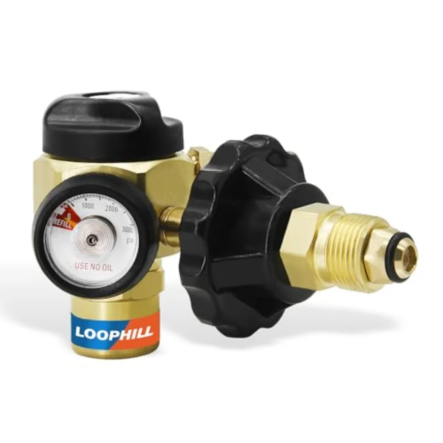 

LOOPHILL VN-500 Nitrogen Purging Regulator w/500PSI - 4-Position Flow Control TST/PRG/BRZ/OFF Heavy-Duty Brass Body for Leak Te