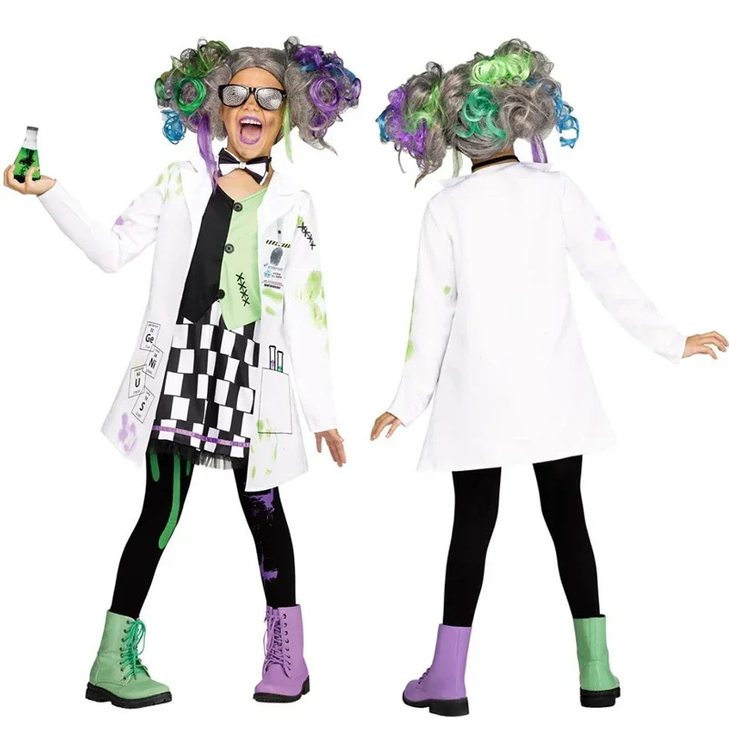 Long White Coat Mad Scientist Cosplay Costume for Boys Girls Kids Halloween Doctor Nurse Costume Fancy Dress Outfit C50C97 G865