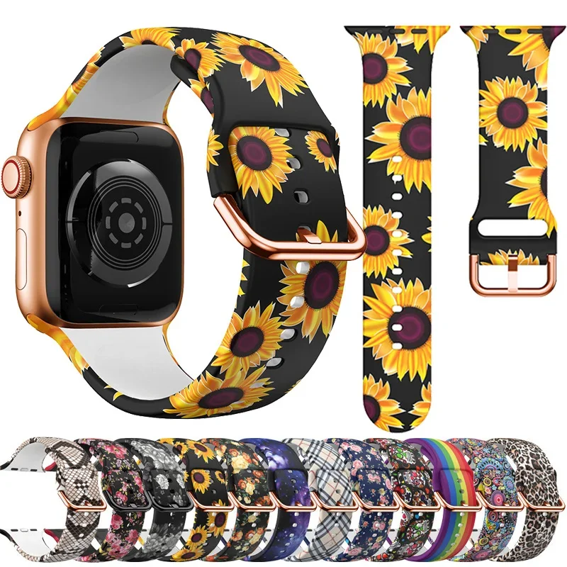 Pulseira impressa para apple watch band 44mm 41mm 45mm 42-46mm pulseira esportiva de silicone iwatch série 10 9 8 7 6 5 4 se ultra 2 49mm