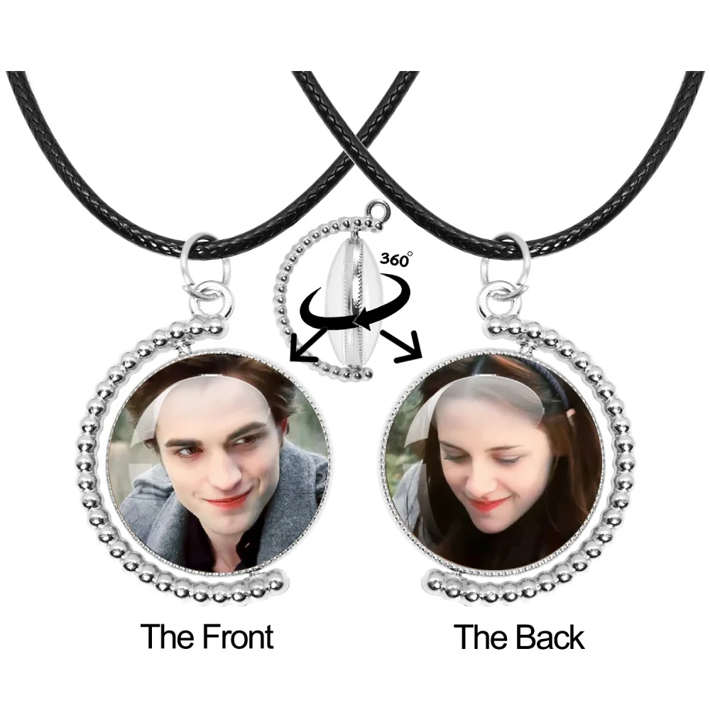 Bella Edward Classic Movie Twilight Double Sided Glass Cabochon Pendant The Moon Necklace Rope Chain Necklace Jewelry Fans Gift