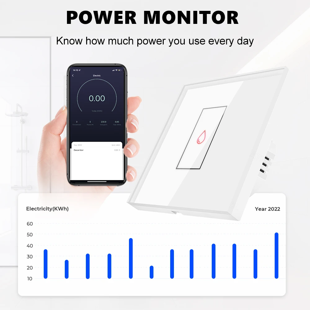 Power Monitor 20A Tuya Smart Wifi Water Heater Boiler Touch Switch Air Conditioner Light Timing EU Wall For Alexa Google Home