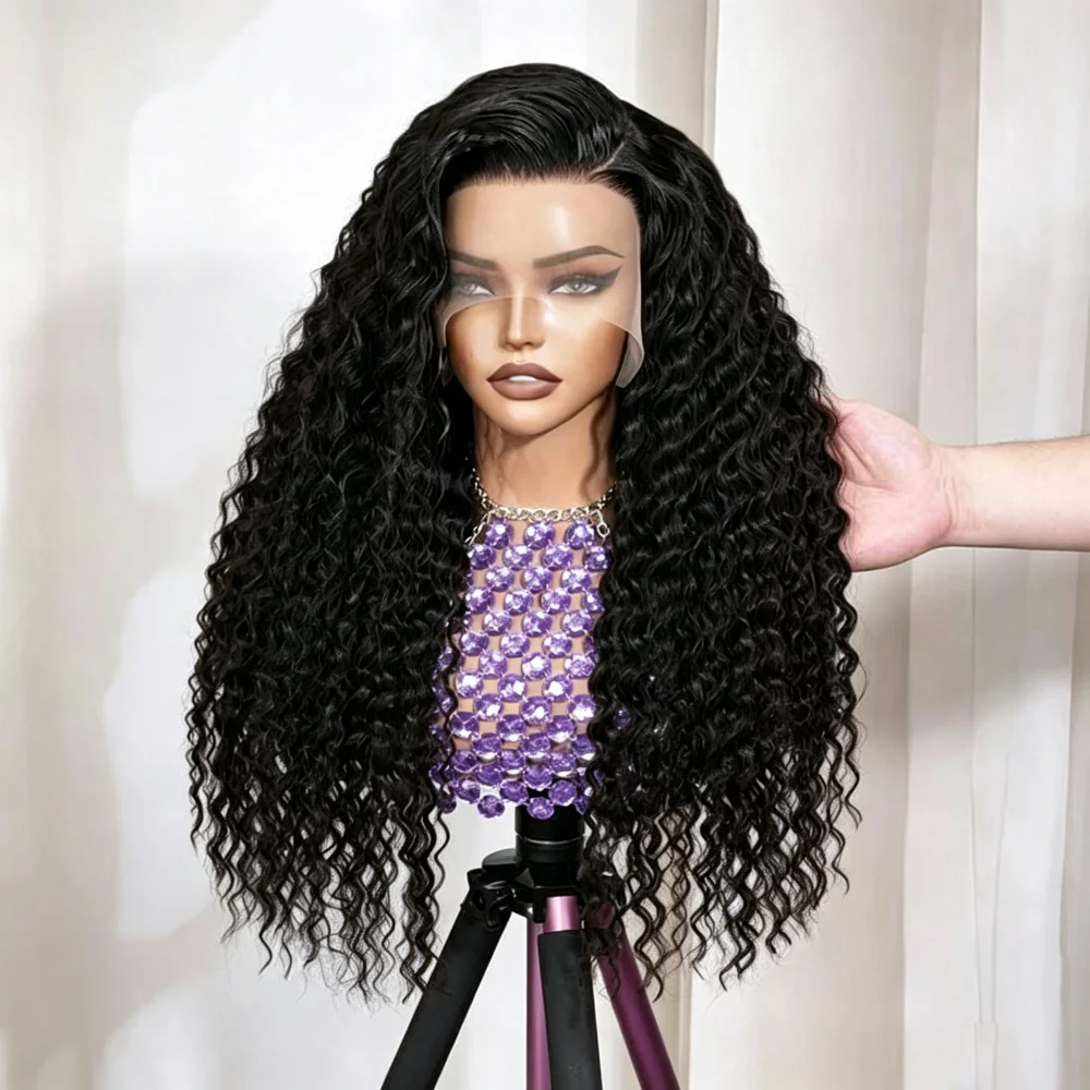 

Black Glueless 26 Inch Kinky Curly Lace Front Wig For Women With Baby Hair Synthetic Preplucked Glueless Daily