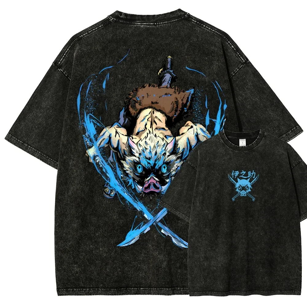 

Demon Slayer Inosuke Hashibira Beast Breathing Vintage Washed Cotton T Shirt Men Women 2026 Summer Oversized Streetwear