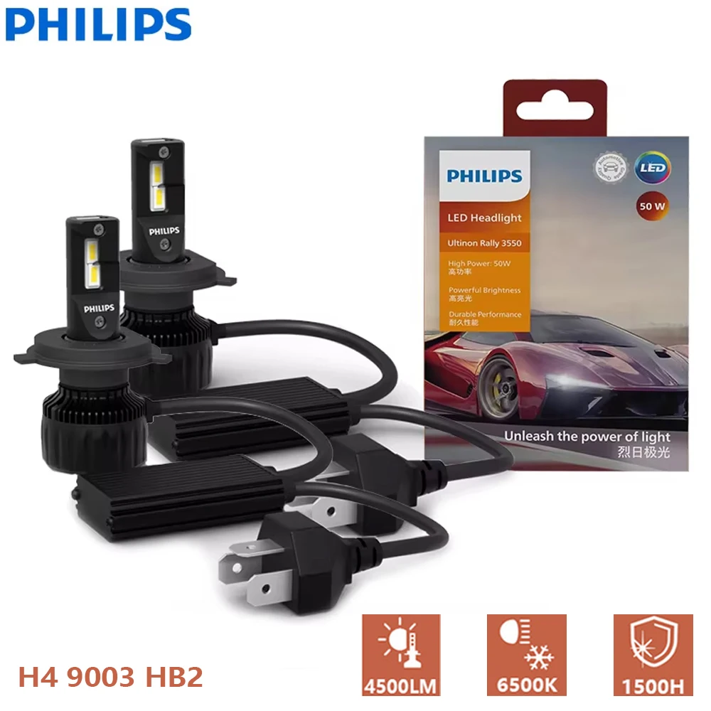 

Philips Ultinon Rally 3550 H4 9003 HB2 LED Head Light 100W 9000LM Max Power Bright 6500K White Turbo Upgrade Lamps 11342U3550X2