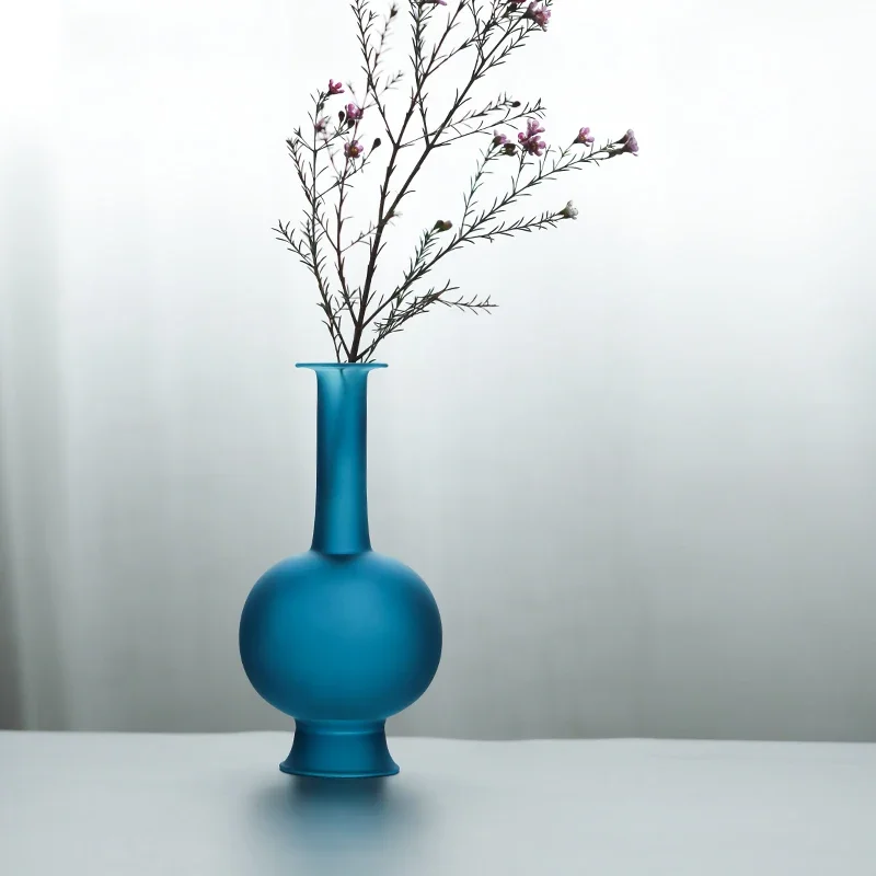 

Matte Class Vase Blue Tabletop Vase For Flower Home Decoration Flower Pot Home Decor Wazony Chinese Jarrones Floreros
