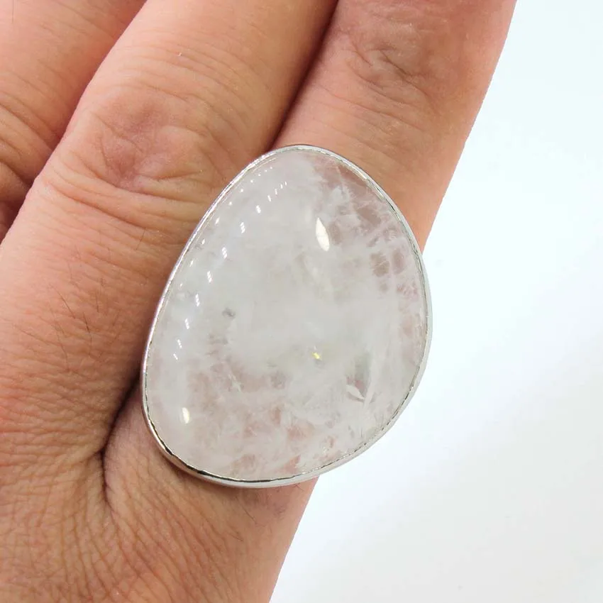 Natural Rose Pink Quartz Stone Rings Healing Crystal Quartz Reiki Stone Resizable Finger Ring Jewelry For Women Men Girls