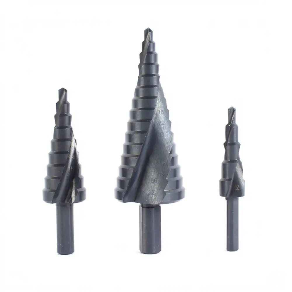 High Speed Steel Step Drill Bit Hex Shank Straight Groove Black Coating Hole Cutter For Electrical Maintenance Projects