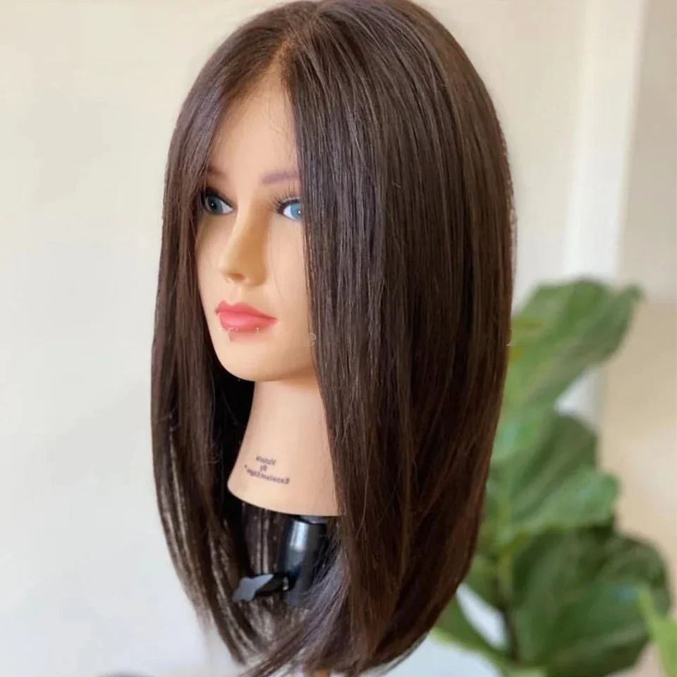 Dark Brown 24Inch Long Natural Straight Glueless 5x5 Silk Base Jewish Human Hair Wig Baby Hair HD Lace European Hair Preplucked