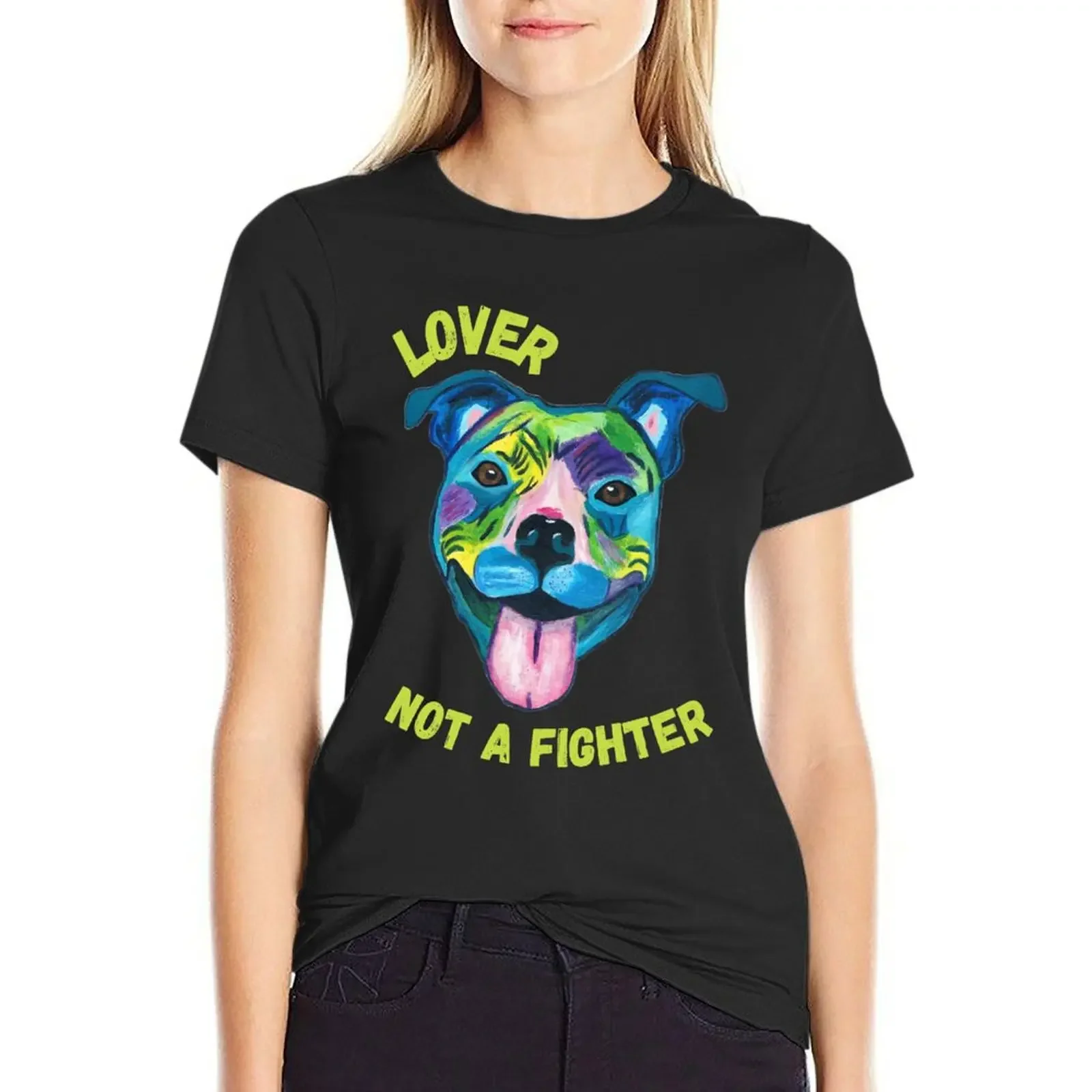 

Pitbull Lover Not A Fighter Art T-Shirt oversized animal print shirt for girls korean fashion Aesthetic clothing woman t shirt