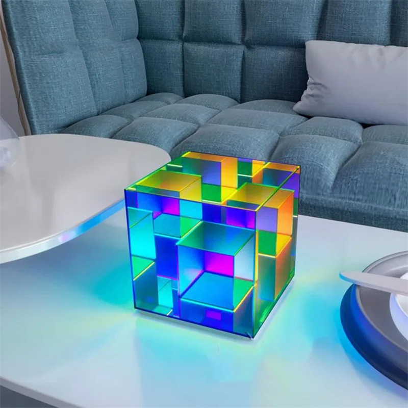 OUFULA Modern Table Lamp Creative Decoration LED Square Color Cube Atmosphere Light For Home Bed Room