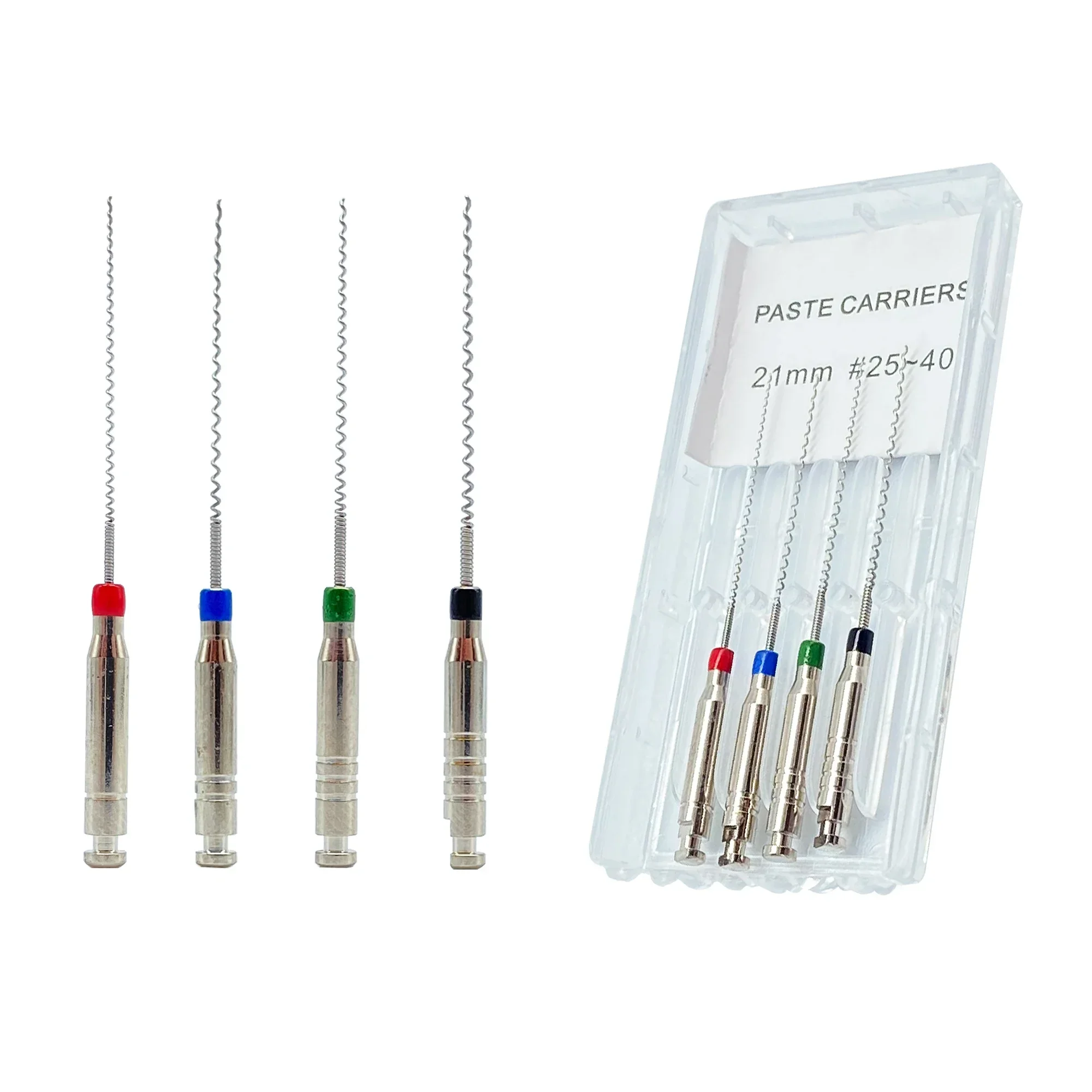 

4pcs/Box 21/25mm Size: 25#-40# Dentistry Tool Dental Rotary Paste Carriers Spiral Filler Lentulo Assorted Engine Filling Paste