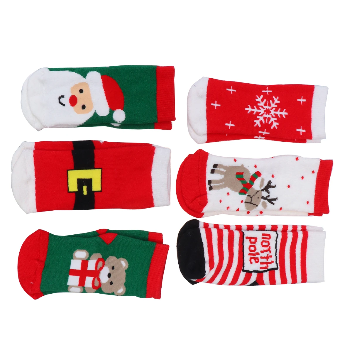 

6 Pairs Christmas Cotton Socks Striped Kids Toddler Warm Elastic Non Slip Festival Winter Gifts DIY Decorations