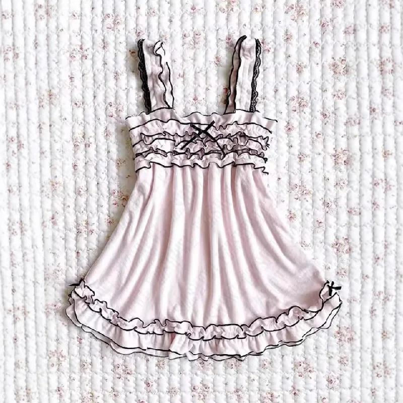 

Y2k Летние новые однотонные топы на бретельках Kawaii Кружевной бант внутри слингового жилета 90-х Эстетика Укороченный топ Женский розовый топ на бретелях Модный топ в стиле панк
