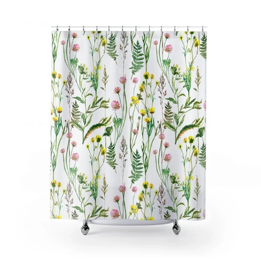 Modern Illustration Bohemian Colorful Plants Floral Shower Curtain Bathroom Decor