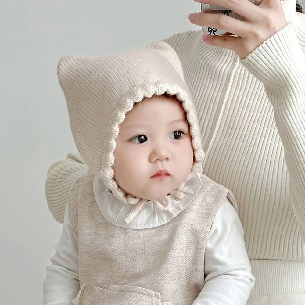 

Lovely Winter Cat Ear Knit Hat Newborn Solid Color Baby Knitting Hat Infant Soft Warm Ear Protection Cap Boys Girls