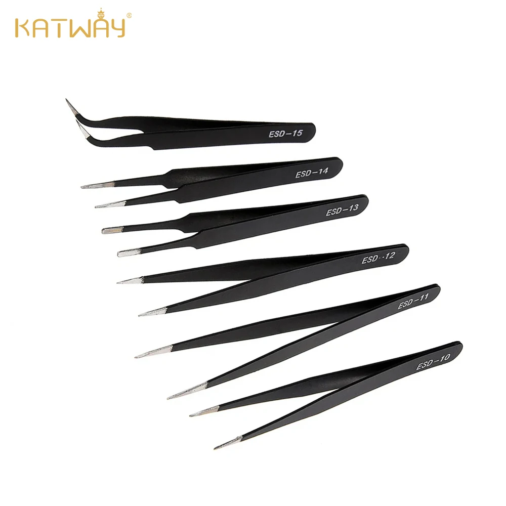 

KATWAY Industrial Maintenance Electronic Repair, Stainless Steel ESD Anti-Static Tweezers Set Curved Straight HH-AA04