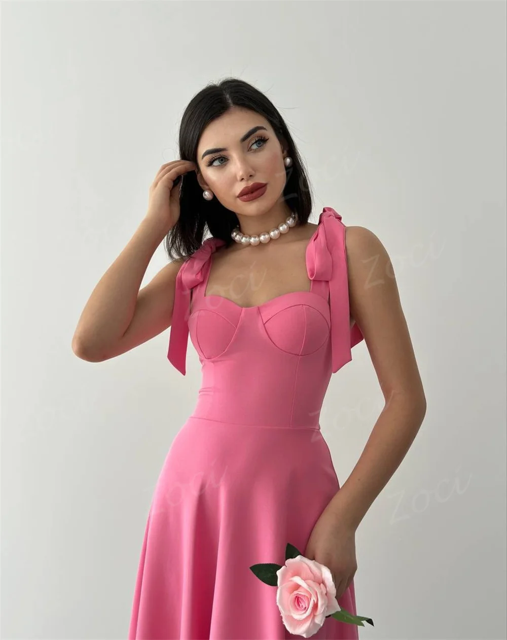 Zoci Sweetheart A Line Prom Dresses Customized Draped Satin Short Evening Party Gowns Tea Length Formal Occasion Party Dress