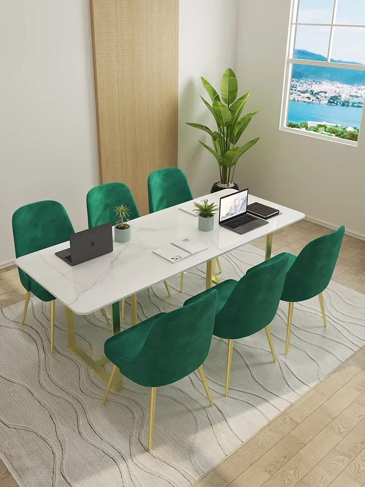 Marble Rectangular Desk Modern Minimalist Large Conference Table Meeting Negotiation Table and Chair Combination