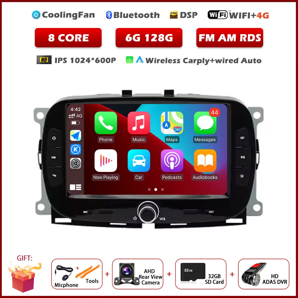 7 "Autoradio Voor FIAT 500 2016 2017 2018 2019 GPS Navigatie Android Auto Carplay Multimedia Speler 5G Wifi BT 360 Camera DSP - afbeelding 1