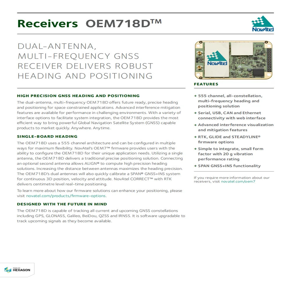 1PCS Novatel  OEM718D  Four-system multi-frequency single-machine direction finding board GNSS board