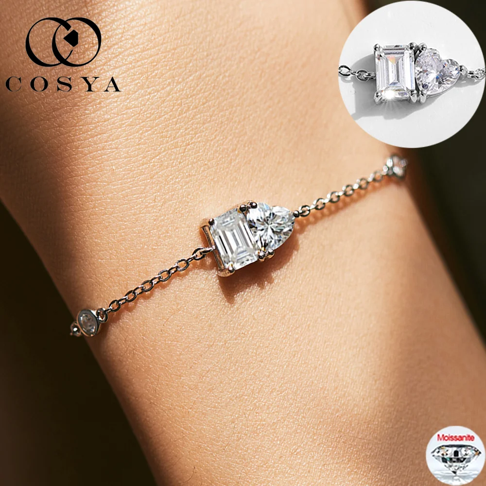 

COSYA 1,8 карат изумрудный/сердечный браслет из муассанита 100% серебро S925 с двойным камнем лабораторный бриллиантовый пузырьковый цепочка вечерние ювелирные изделия подарок