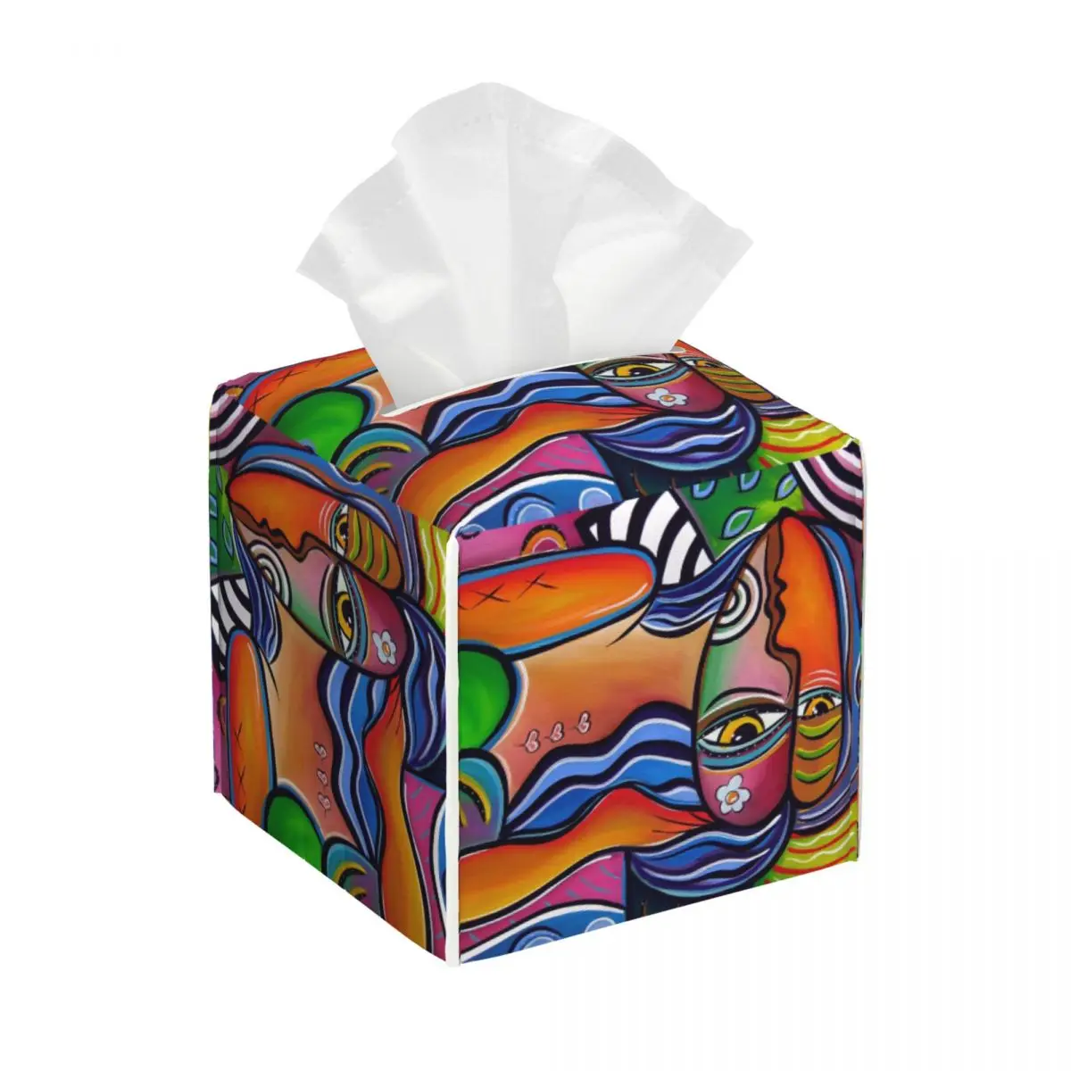 Custom Pablo Picasso Tissue Box Holder Square PU Leather Facial Tissue Box Cover for Car Bathroom