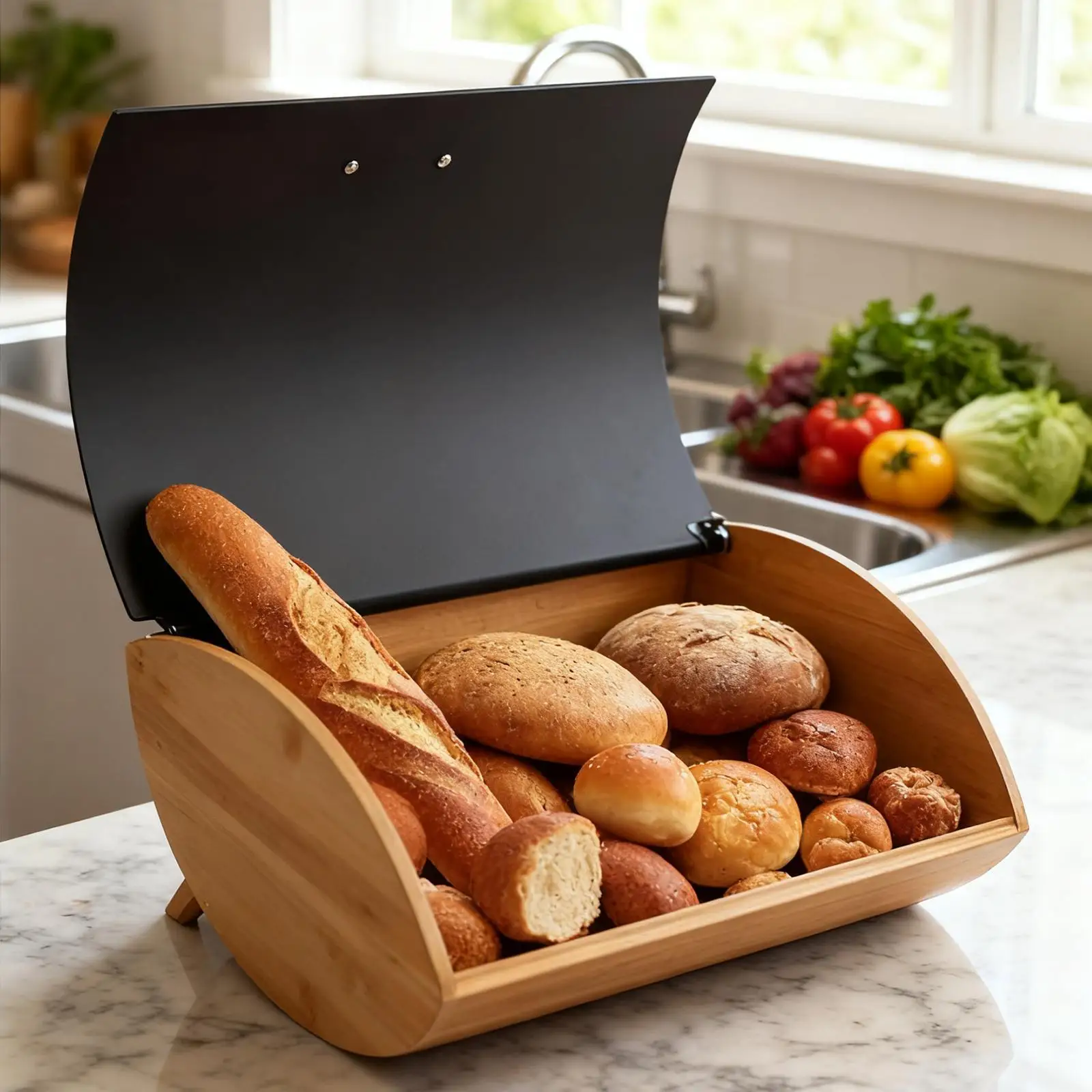 

Bamboo Bread Box Bread Bin Multipurpose Large Capacity Organizer Storage Box for Bakery Counter Entrance Sundries Pantry