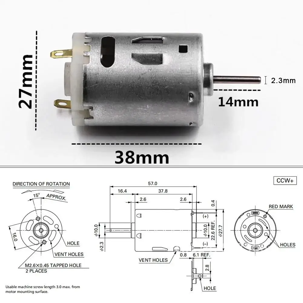 Motor de CC con cepillo de 12V, micromotor de CC de alta velocidad, Metal cepillado, engranaje de acero inoxidable, piezas de herramientas para electrodomésticos eléctricos, RS-385