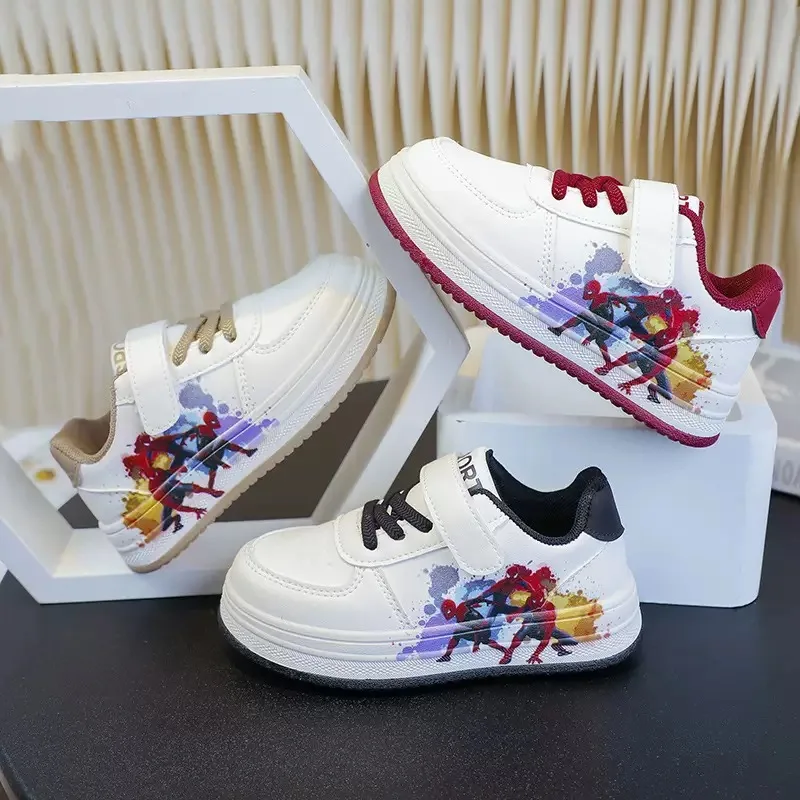 

Новая детская милая повседневная обувь принцессы с изображением Человека-паука Диснея, мягкие белые туфли для подарка подруге, размер ЕС 26-37