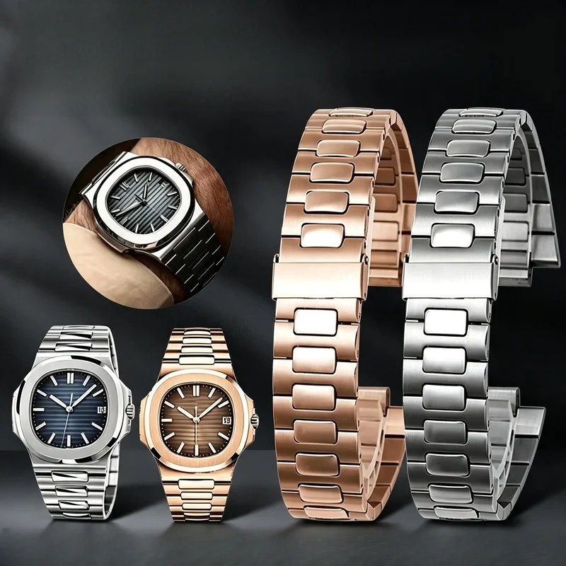 Stainless Steel Watch Strap For Patek Philippe PP 316L Nautilus Men's 5711/1A010 Series Bracelet 25*13MM Convex Mouth Watch Band