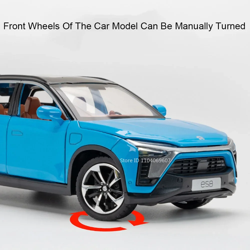 1:24 Legierung NIO ES8 Miniatur-Spielzeugautomodelle Metalldruckguss Zurückziehen Soundlicht 6 Türen geöffnet Fahrzeugspielzeug Kinder präsentiert