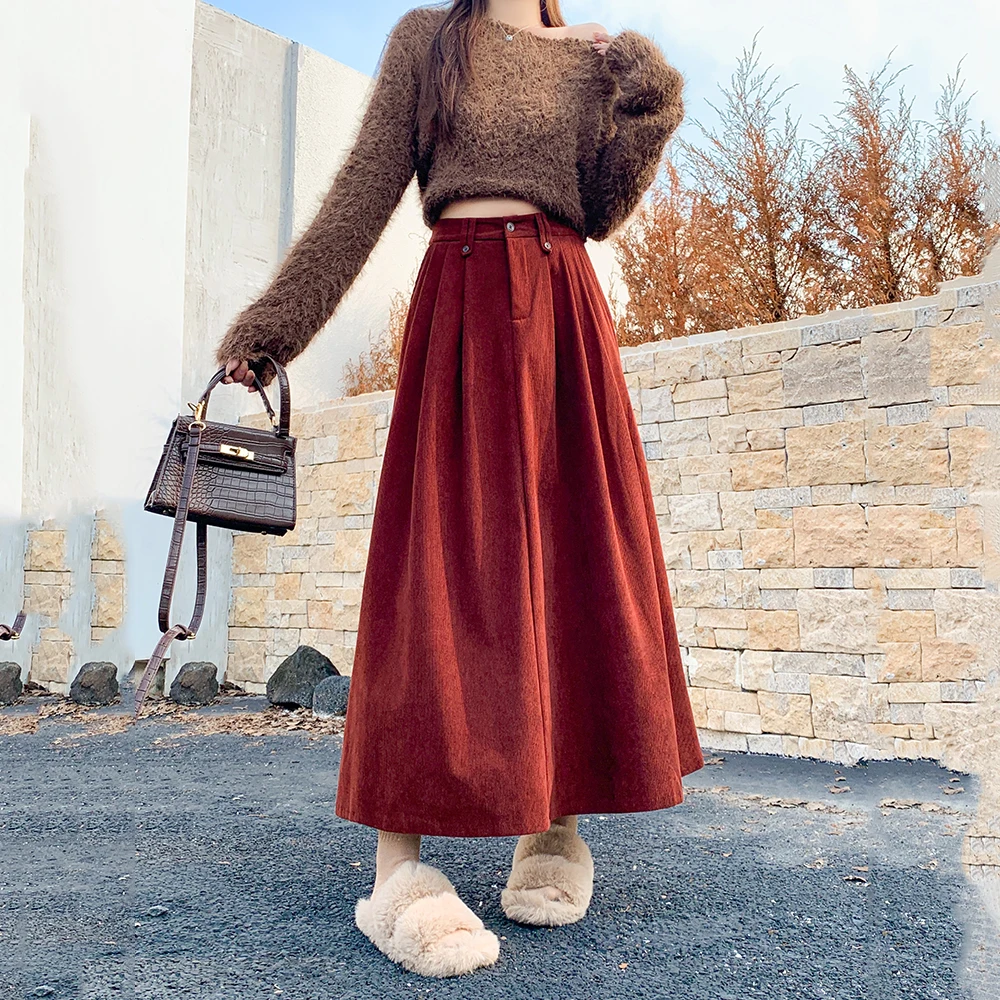 

2024 autumn and winter new high waisted A-line skirt, long umbrella skirt, slimming half skirt