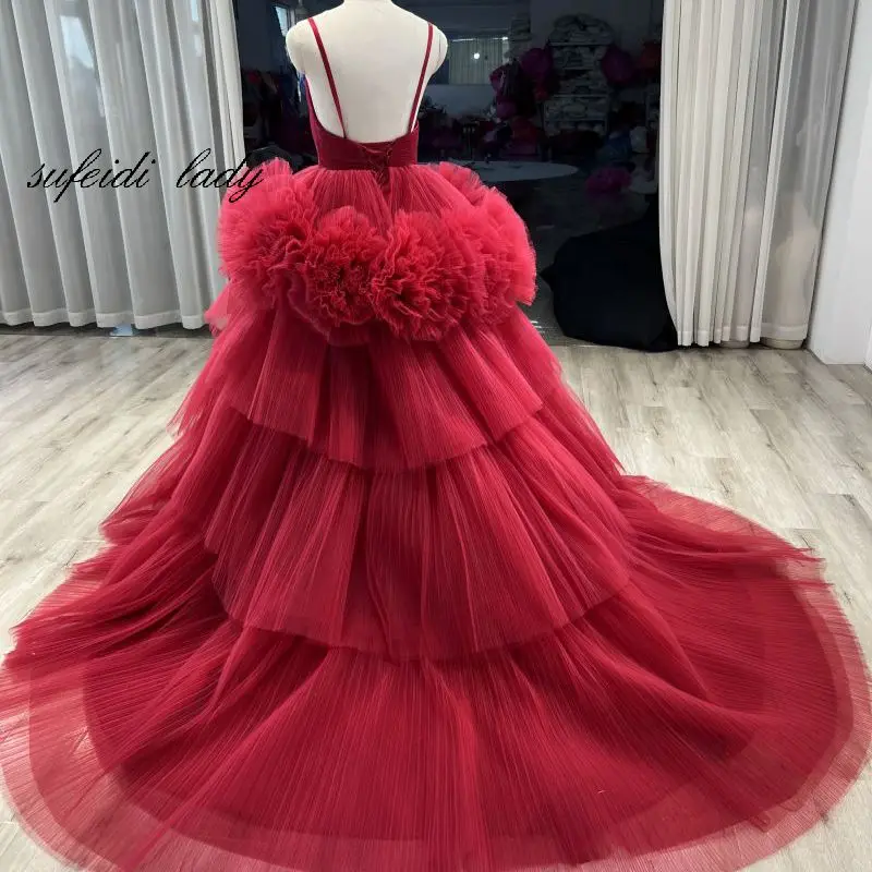 Elegant red halter cake dress 2023 bridal wedding dress