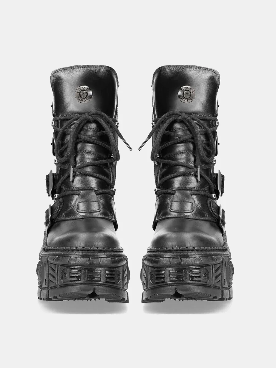 Botki do połowy łydki w stylu retro casual z 2025 roku, ciemne punkowe buty rockowe dla mężczyzn i kobiet, gruba podeszwa, metalowe buty w stylu ulicznym, buty rycerskie.