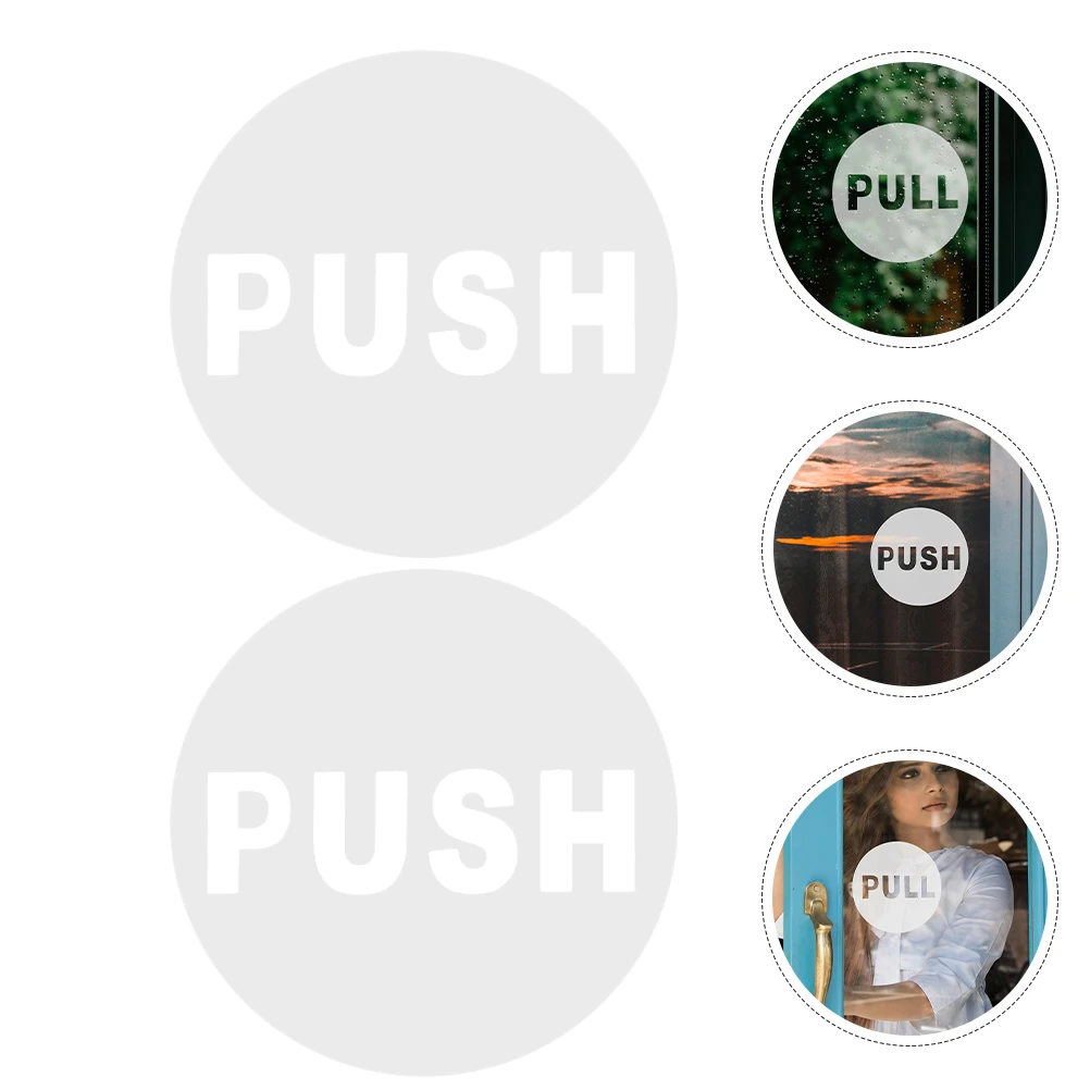

2Pcs Push Pull Door Stickers Round Glass Vinyl Clear Text for Home Shop Restaurant Smooth Walls Tiles Plastic