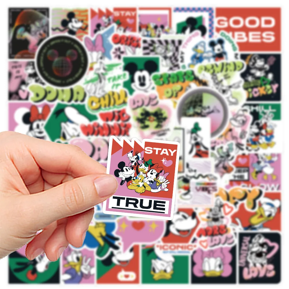 50pcs Cartoon Disney Genuine Happy Mickey Image and Text Toy Sticker DIY Mobile Phone Computer Suitcase Luggage Sticker