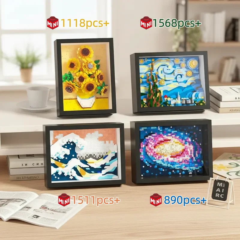 

2026 Creative Micro Van Gogh Art Frame Building Blocks Set Educational Toy DIY Desktop Decor Gifts Adults Kids Birthday Gift Toy
