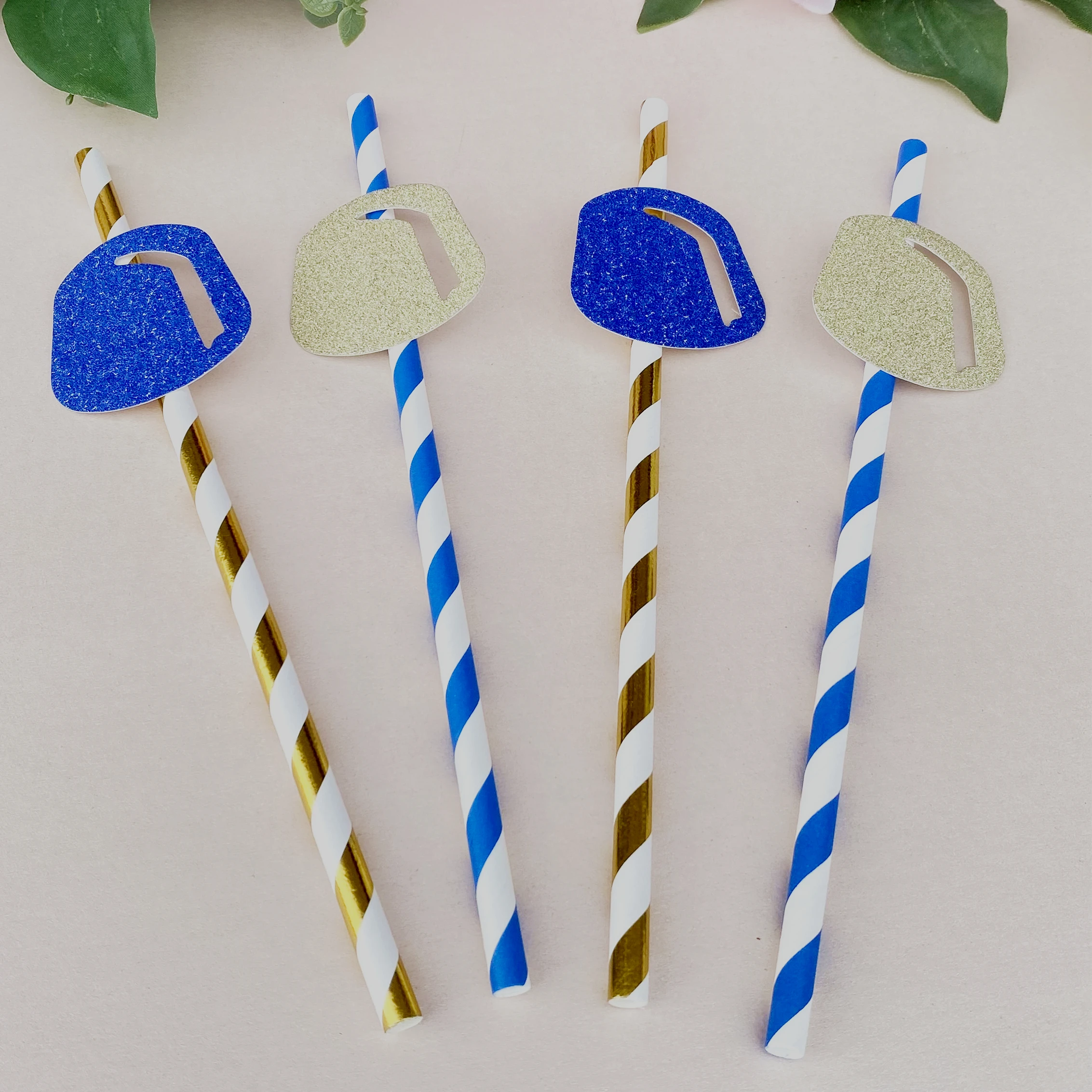 Boy Blue Silver Mabrouk Tahara Table Decorations Drinking Paper Straws Circumcision Decor 25 pieces