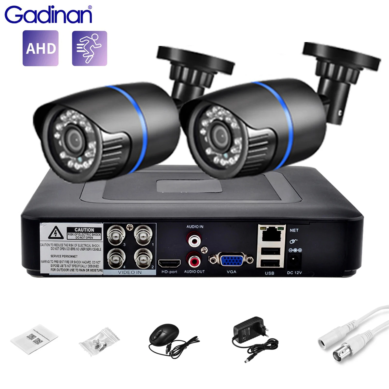 

Gadinan 5MP 2PCS AHD CCTV Camera System 4CH 5 in 1 DVR Night Vision Security Protection Video Surveillance Kit for Home External