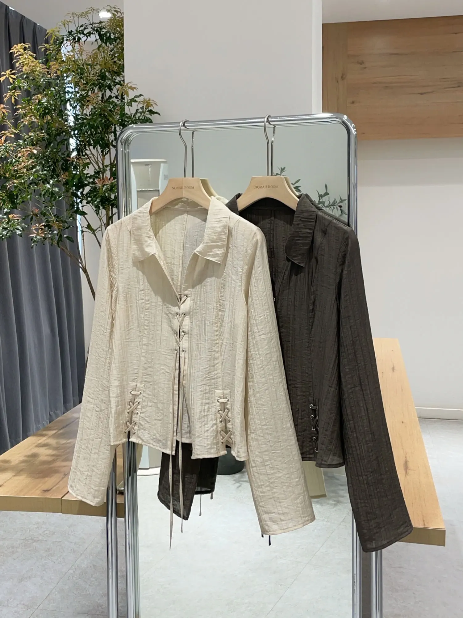

Nuo Xiaola Authentic Brand Light Belted Waist Shirt Spring Summer New Style Casual Style Slim Fit Long Sleeve Pure C...