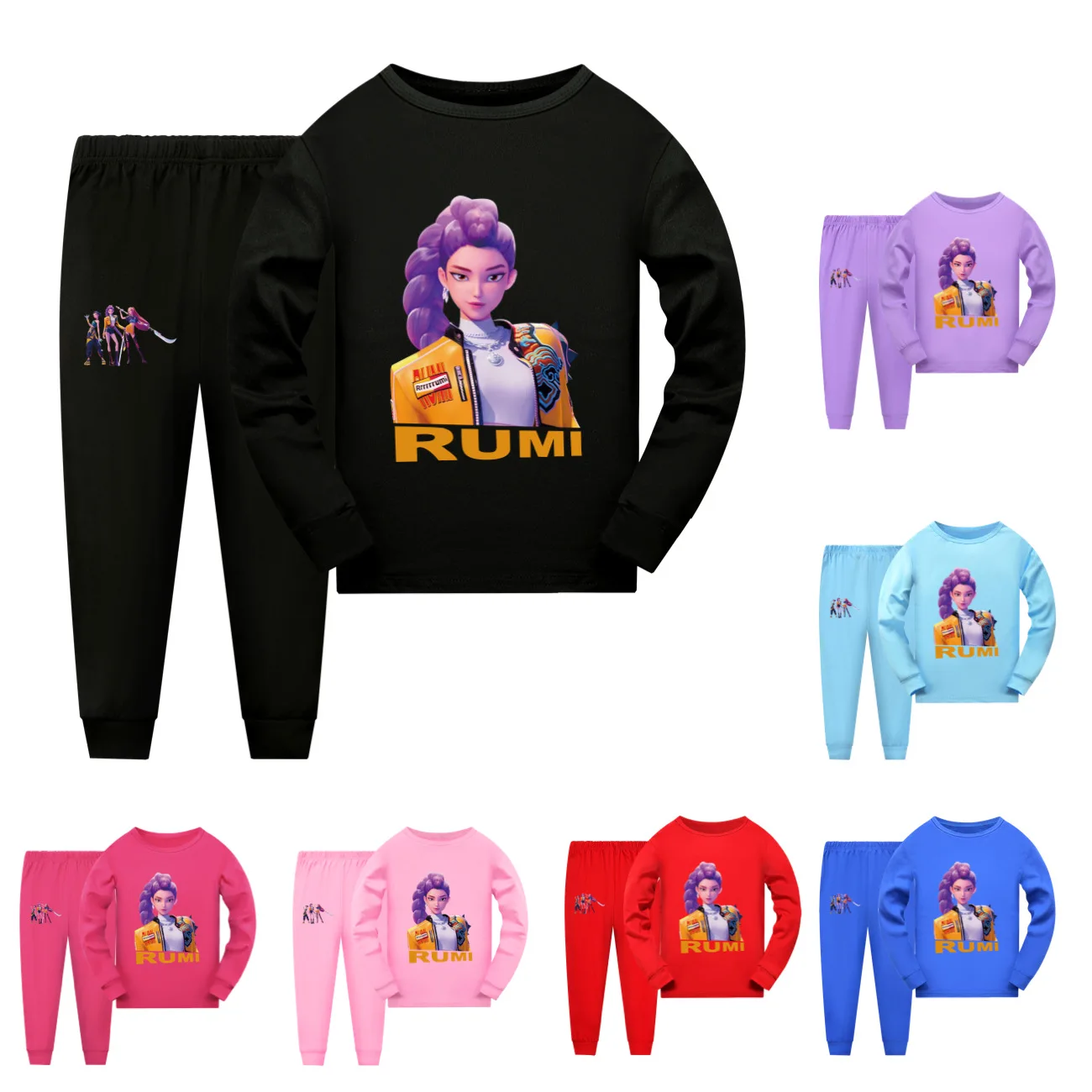 

KPop Demon Hunters Kids Rumi Sports Весна Осень Одежда для маленьких девочек и мальчиков Удобная одежда Пижамы Футболка + комплект штанов