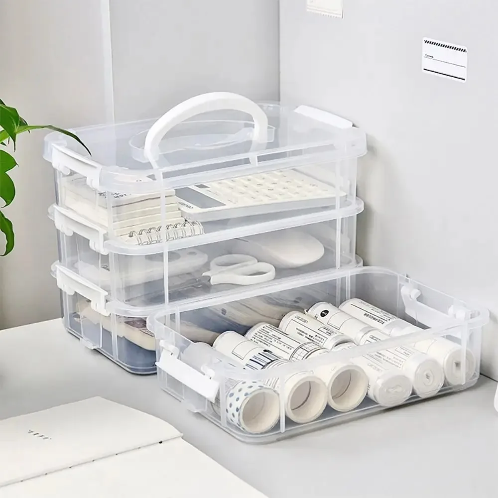 4-tiers Transparent Storage Box Stackable Desk Jewelry Toys Sorting Box Plastic Makeup Organizer Durable School Office Container