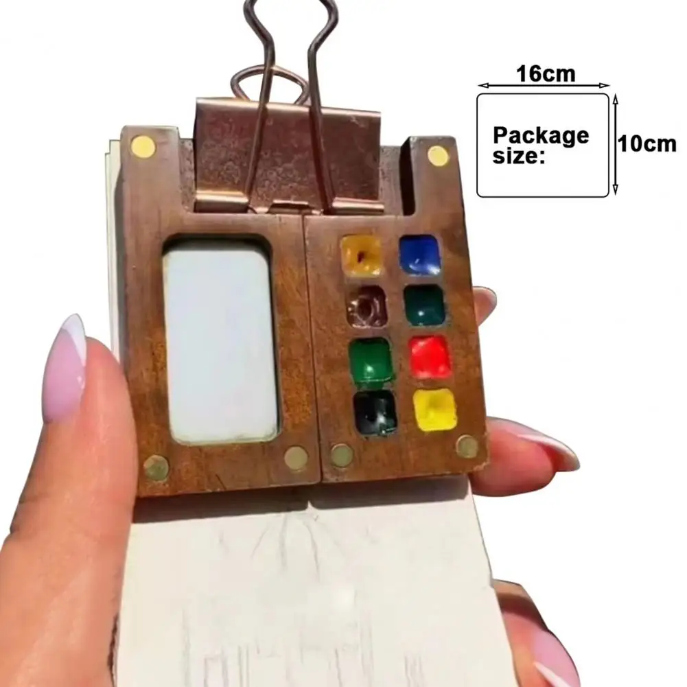 15 Grids Watercolor Palette with Metal Clip Paint Pen Mini Wooden for Artists