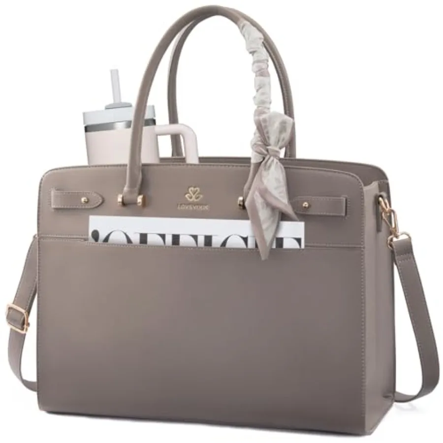 

LOVEVOOK Laptop Tote Bag for Women Faux Leather Work Bag Waterproof Briefcase Handbag for Teacher Business with Silk Scarf